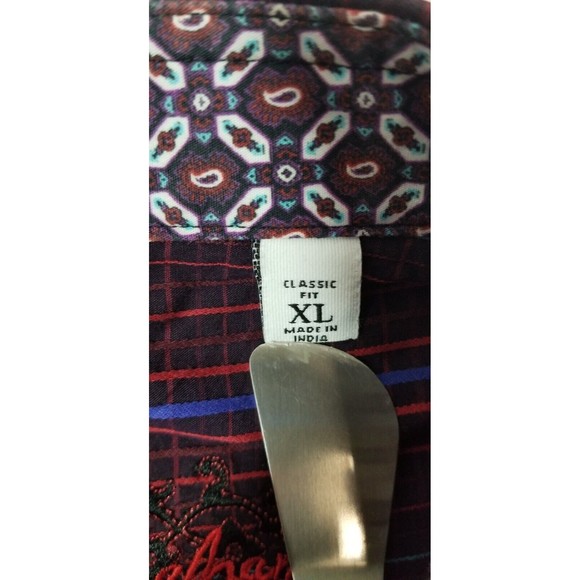 Robert Graham Long Sleeve Button Up Red Blue Knowledge Wisdom Faith Men Sz XL - Picture 7 of 7